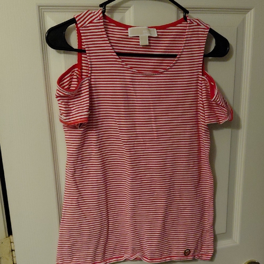 Michael Kors Striped Cold Shoulder Tee